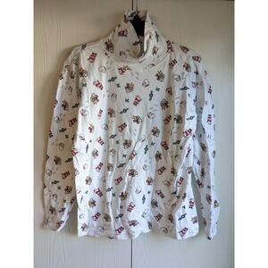 Christina Women's White Santa Claus Printed Long Sleeve Turtle Neck Top Size XL